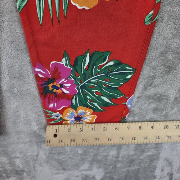 Old Navy Pixie Pants Womens 14 Red Floral Mid-Rise Ankle Length Stretch Tropical - Picture 9 of 14